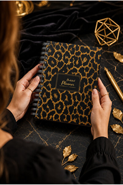 White Notebook A5 Spiralli Süresiz Planlayıcı Ajanda Leopar - 15x21