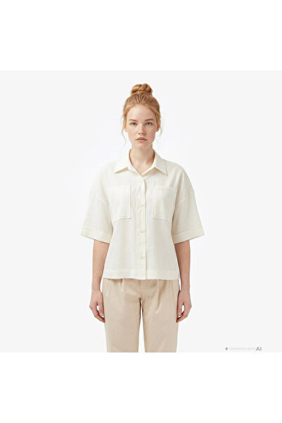 Lacoste Kadın Relaxed Fit Truvakar Kollu Keten Krem Gömlek