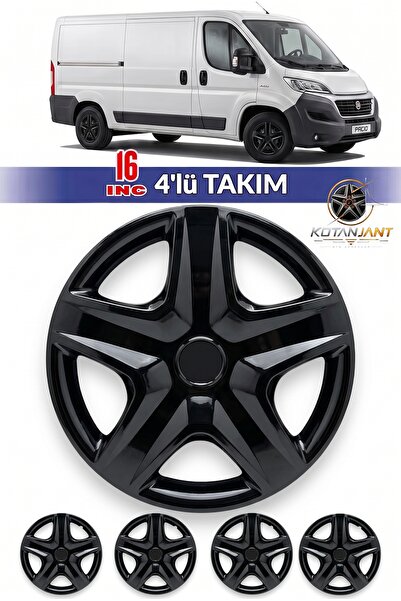 Kotanjant FİAT DUCATO 16 İnç Jant Kapağı 4'lü Set Piano Black + 4 Amblem + 8 ...