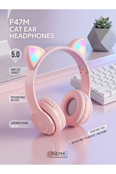 Generic Brand P47M Wireless Cat Ear Headphones with Built-in Microphone and R...