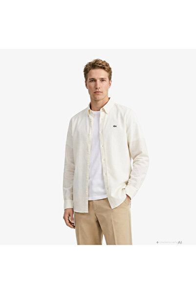 Lacoste Erkek Regular Fit Düğmeli Yaka Krem Gömlek