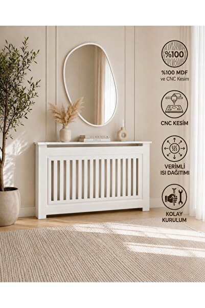 DFN WOOD MDF Dekoratif Petek Kapama 80x80x20 cm Beyaz Kalorifer Kaplama Dresuar