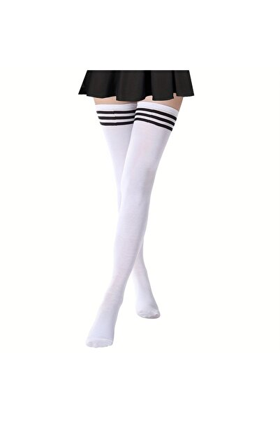 Choice WHITE 1Pair Women's Thigh High Socks For Autumn/winter Season Solid Co...