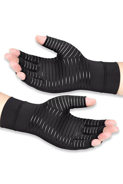 Choice6 XL black 1Pair Copper Compression Gloves for Arthritis - Open Finger-...