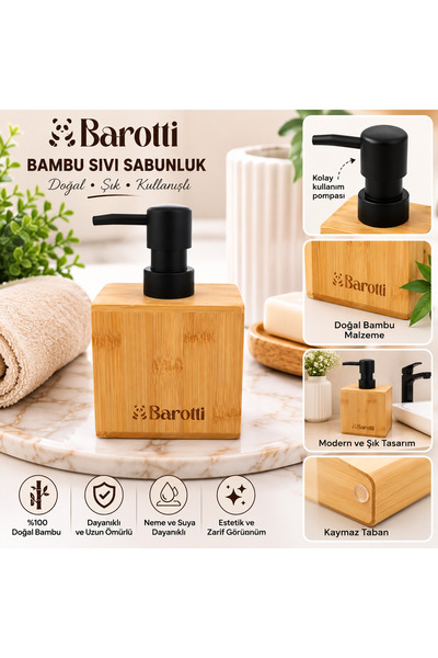 Bambu Sıvı Sabunluk – Kare Tasarım Siyah Pompalı