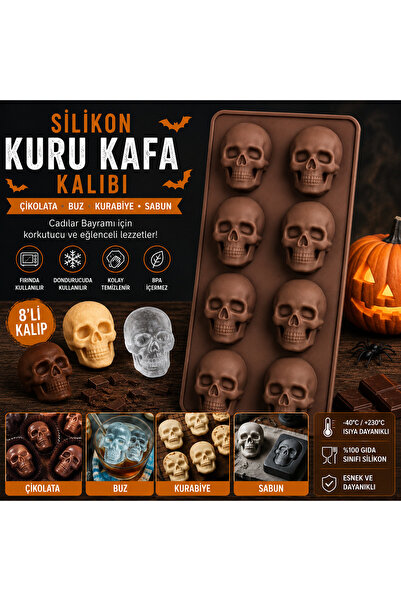 Şenhomee Silikon çikolata kalıbı kuru kafa cadılar bayramı halloween buz kalı...