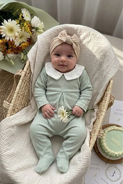 Babydola Baby Girl Romper Peter Pan collar Bow Detailed 100% Cotton