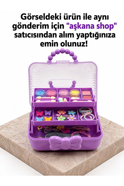 Aşkana Çocuk Makyaj & Takı Organizeri Mor Katlı Çok Bölmeli Taşınabilir Kutu ...