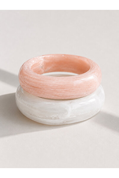 SOLÉORA COAST Premium Reçine Bangle Bileklik Seti – İnci Beyaz & Pudra