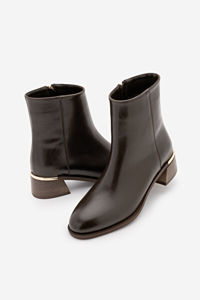 Marjin Women's Metal Heel Thick Heeled Boots Lumbi Brown