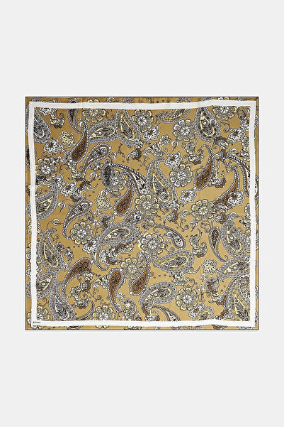 Kayra Ethnic Pattern Silk Scarf Khaki