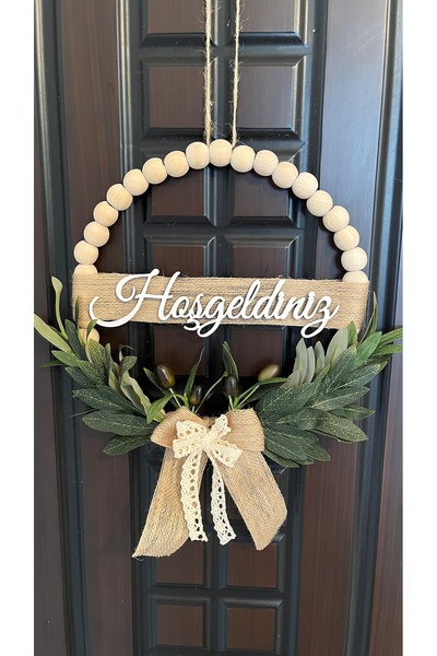 H2 Design Ahşap boncuklu zeytin dalı kapı süsü