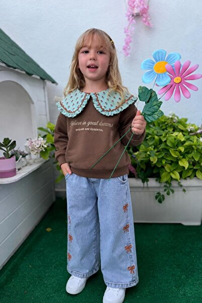 Minigimin Cicileri Set pentru fetițe din denim cu guler cu volane și broderie...