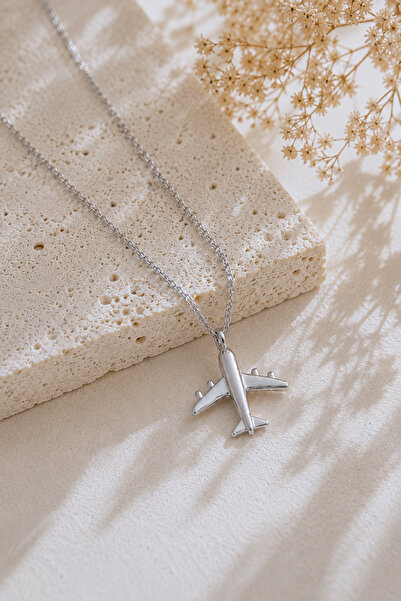 Spossy Silver Jewelry 925 Ayar Gümüş Silver Kaplamalı Minimal Uçak Kolye