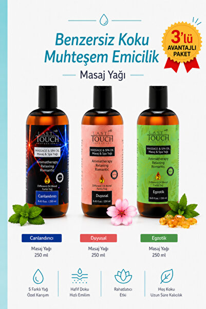 LAST TOUCH Masaj Yağı 3'lü Seri duyusal+egzotik+canlandırıcı Seans