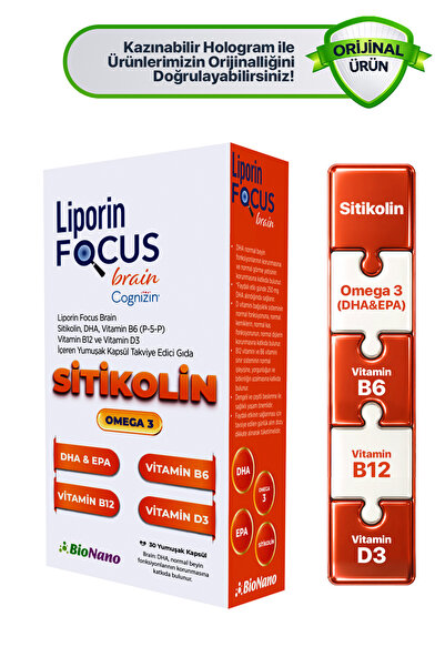 Liporin Focus Brain Sitikolin-Omega 3-DHA-EPA-B12-D3-B6 İçeren Takviye Edici ...