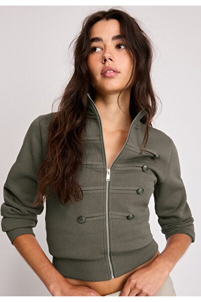 Stradivarius Metal düğmeli fermuarlı sweatshirt