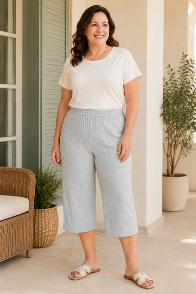 Erdenay Tekstil Stretchy Ribbed Below Knee Plus Size Maternity Women's Capri