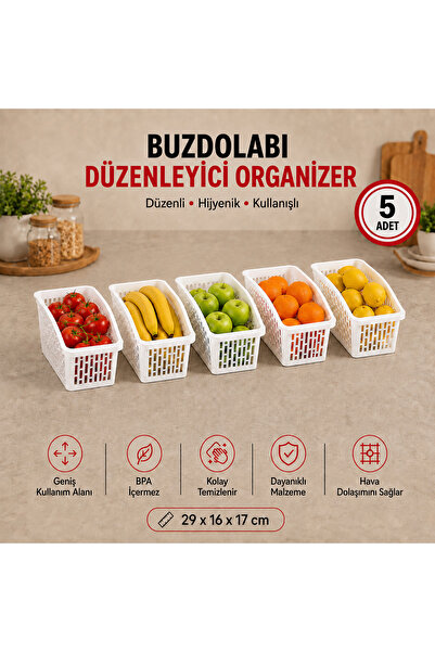 ORGANİZERS 5 Adet Buz Dolabı içi Düzenleyici Sepet Organizer Org-23