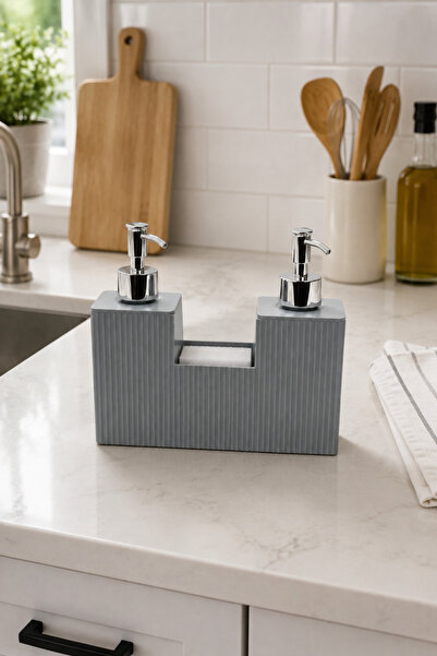 DOVİHOME 500 ml Double Chamber Gray Liquid Soap Dispenser, Detergent Dispense...