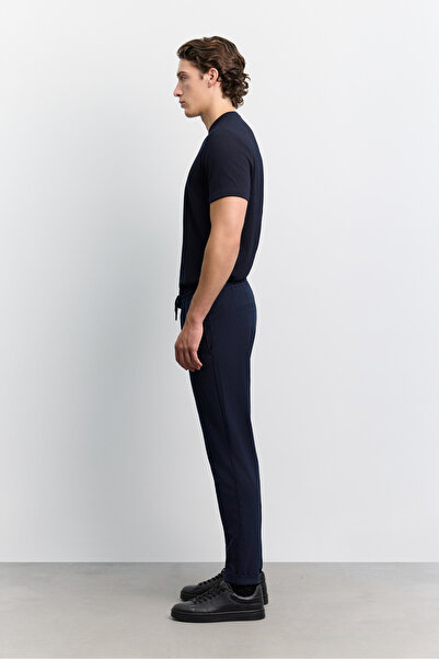 Avva Erkek Lacivert Beli Lastikli Bağcıklı Duble Paça Jogger Relaxed Fit Pantolon E003000
