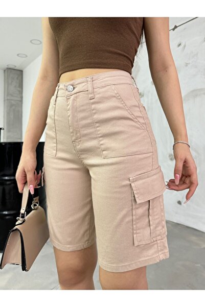 BİKELİFE Cargo Pocketed High-Waist Stretchy Bermuda Shorts