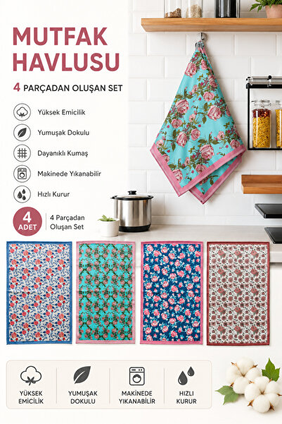 Faiend Kitchen Towel, Drying Cloth, High Quality Washable Water Absorbent Kitchen Towel Set of 4 40X60Cm