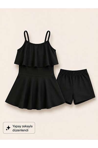 My Kids Wear Girl's Strappy Ruffle Dress and Shorts 2-Piece Set 12916