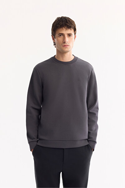 Avva Men's Anthracite Crew Neck Cotton Bi-Stretch Regular Fit Sweatshirt A52Y...