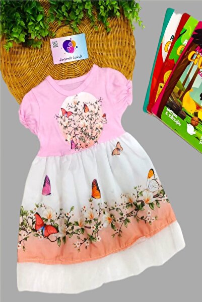 dinamik çocuk Butterfly print Skirt-tip Tulle Short Sleeve Dress Girl Special...