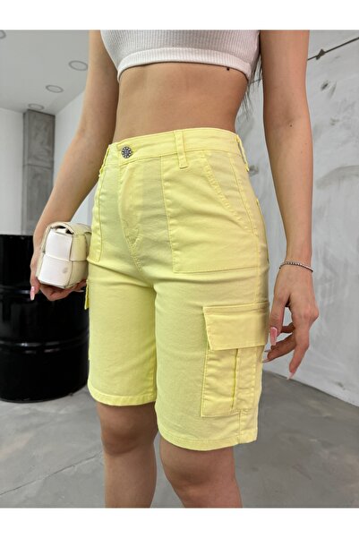 BİKELİFE Cargo Pocketed High-Waist Stretchy Bermuda Shorts