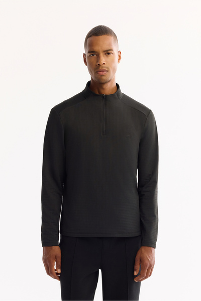 Avva Men's Black Mock Neck Inside K Checked Ş Brushed Inside Technical Fabric...