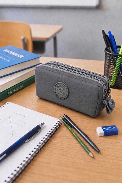 NEMO BAGS Unisex Gray Pen Holder, Double Compartment Pencil Case, 20X10X5Cm
