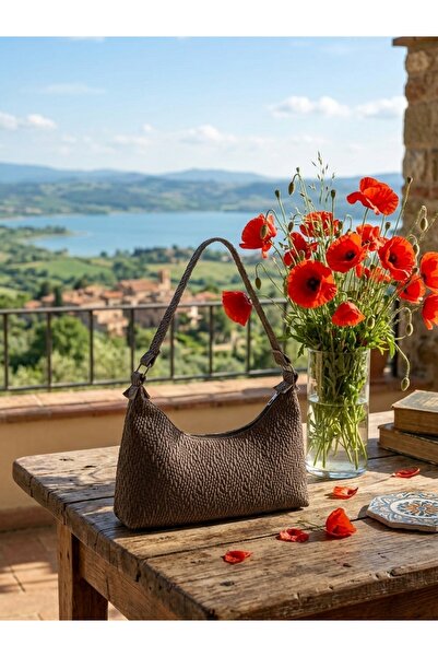 YMZBAG Dark Copper Straw Patterned Shoulder Bag