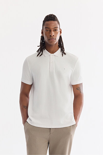 Avva Erkek Beyaz Kıvrılmaz Polo Yaka %100 Pamuk Basic Regular Fit T-Shirt B001032