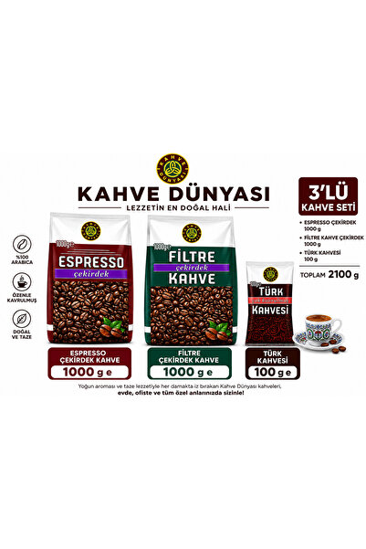 Kahve Dünyası 3-Piece Coffee Set – Espresso Beans 1000 g + Filter Coffee Bean...
