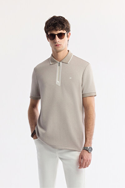 Avva Men's Gray Polo Neck Bi-Stretch Printed Interlock Regular Fit T-Shirt A5...