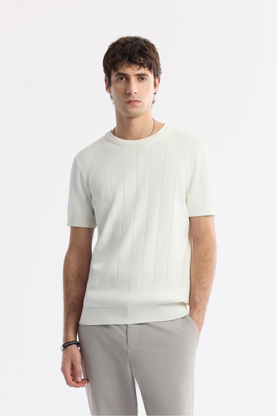 Avva Erkek Ekru Bisiklet Yaka Triko Regular Fit T-Shirt A51Y5023