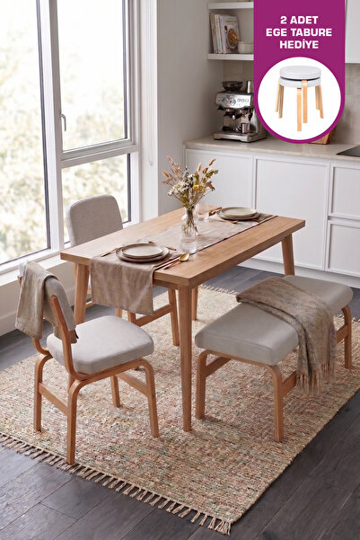 VİLİNZE Ege Sandalye Ve Bank Avanos Ahşap Mdf Mutfak Masası Takımı - 70x120 Cm
