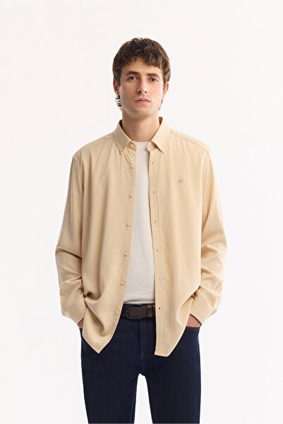 Avva Men's Mink Buttoned Collar Linen Blend Slim Fit Shirt B002001
