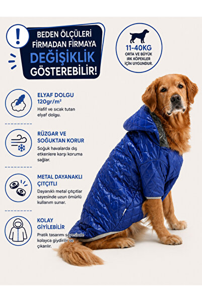 DOGİ&DOG Large Breed Blue Puff Dog Coat-dog Raincoat