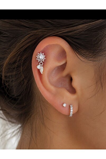 Arescollection 1 adet çelik zirkon taşlı tragus helix lobe uyumlu piercing
