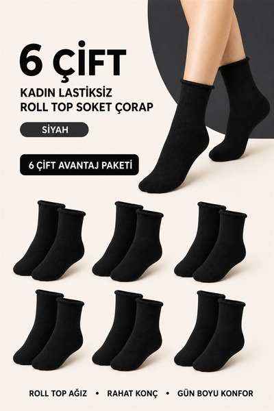 Bravie Women's 6-Piece Non-Elastic Roll Top Comfortable Socks Pack 578 Black