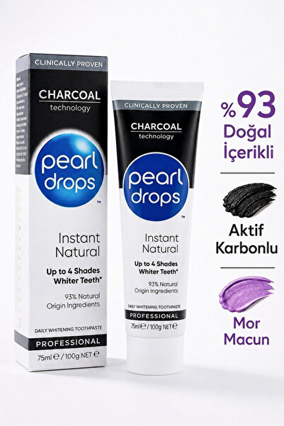 Pearl Drops Instant Natural - Beyazlatıcı Diş Macunu, Aktif Karbonlu, %93 Doğ...