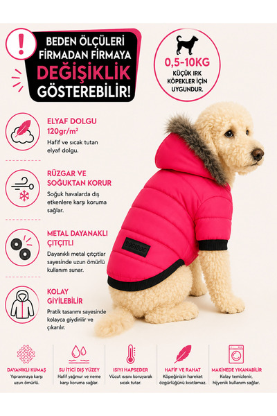 DOGİ&DOG Neon Pink Small Breed Puff Coat between 01-10kg - Dog Design