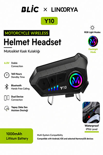 linarya BLIC Y10 Bluetooth Eşleşmeli Motosiklet Kask Kulaklığı İnterkom Kulaklık
