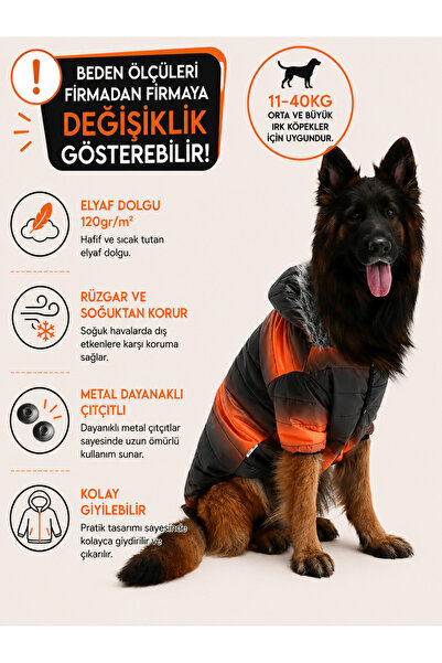 DOGİ&DOG Large Breed Black Orange Puff Dog Coat Dog Outfit