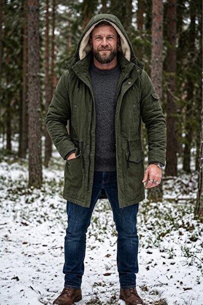alaska the last frontier Regular Fit Çıkarılabilir Kapüşonlu Gabardin Uzun Parka Kaban