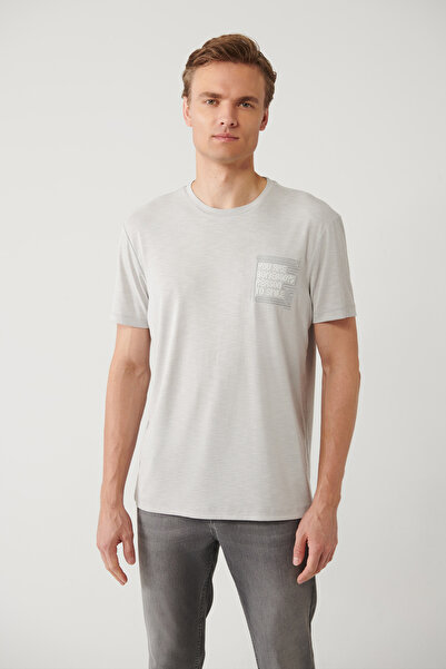 Avva Erkek Gri Bisiklet Yaka Baskılı Soft Touch Regular Fit T-Shirt A41Y1136