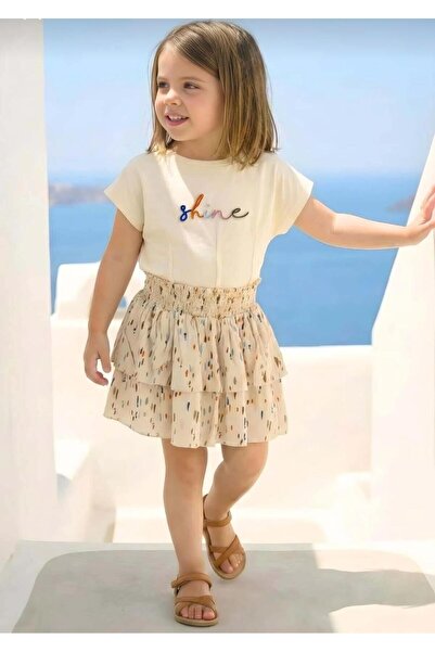 Zeyland Girl's Embroidered T-Shirt and Skirt Set - Cream